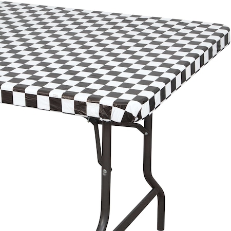 Creative Converting Stay Put Tablecover Black Check, 96x30, 12PK 37397